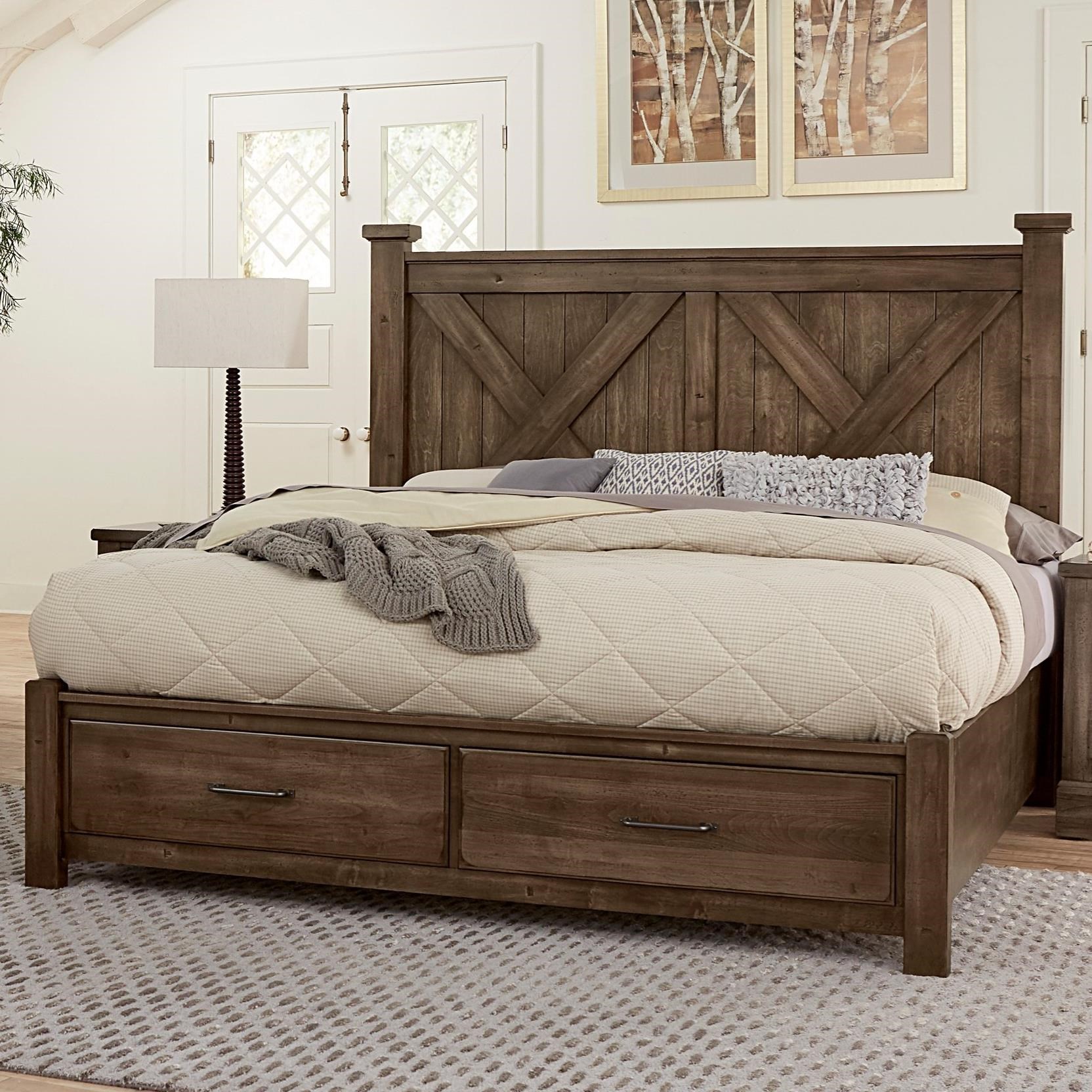 Artisan & Post Cool Rustic Solid Wood Queen Barndoor X Bed with Storage Footboard Furniture